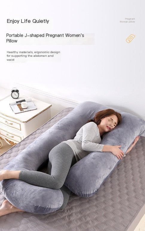 J-Shaped Pregnancy Pillow with Crystal Velvet Cover Eat Kid Friendly
