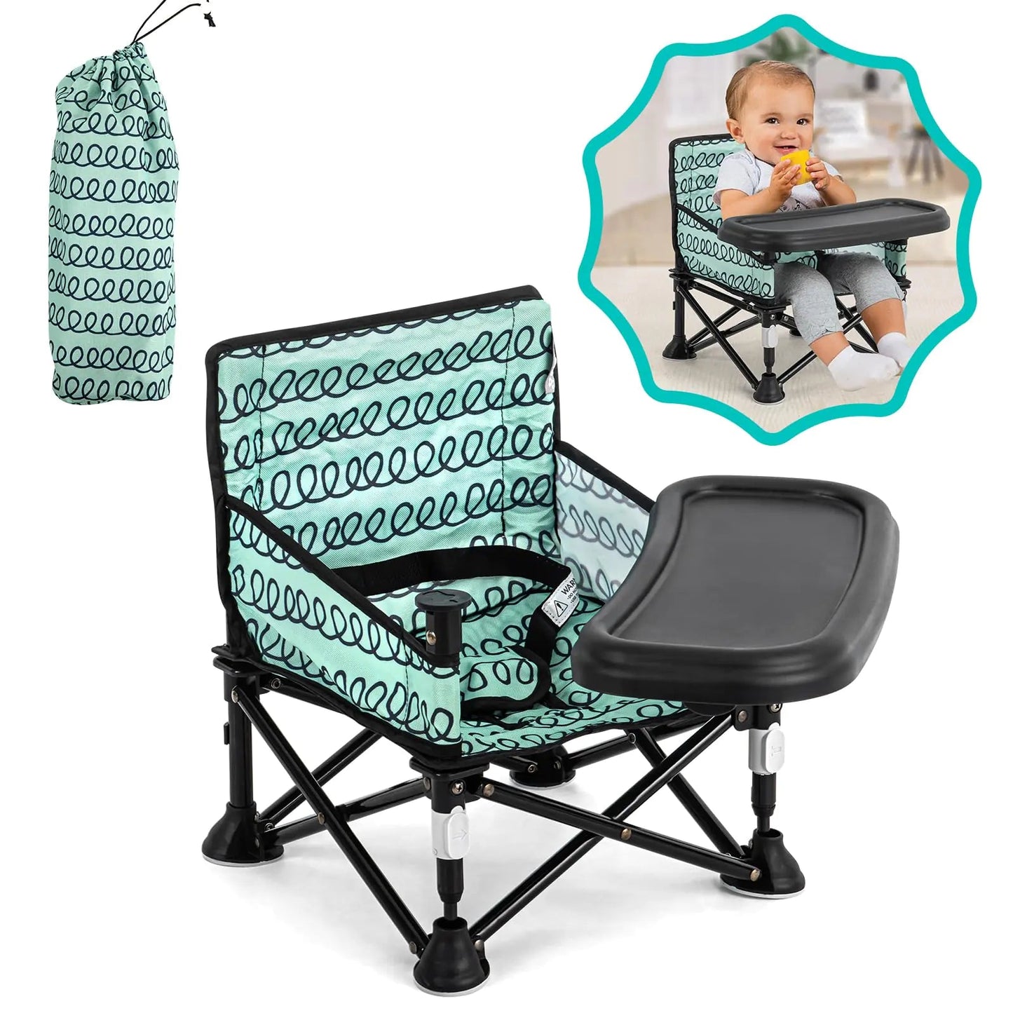 Baby Beach ChairBeach Chair for Babies Booster Seat for Kitchen ChairBaby Camping Chair with TrayIndoor/Outdoor Use (Green) Eat Kid Friendly